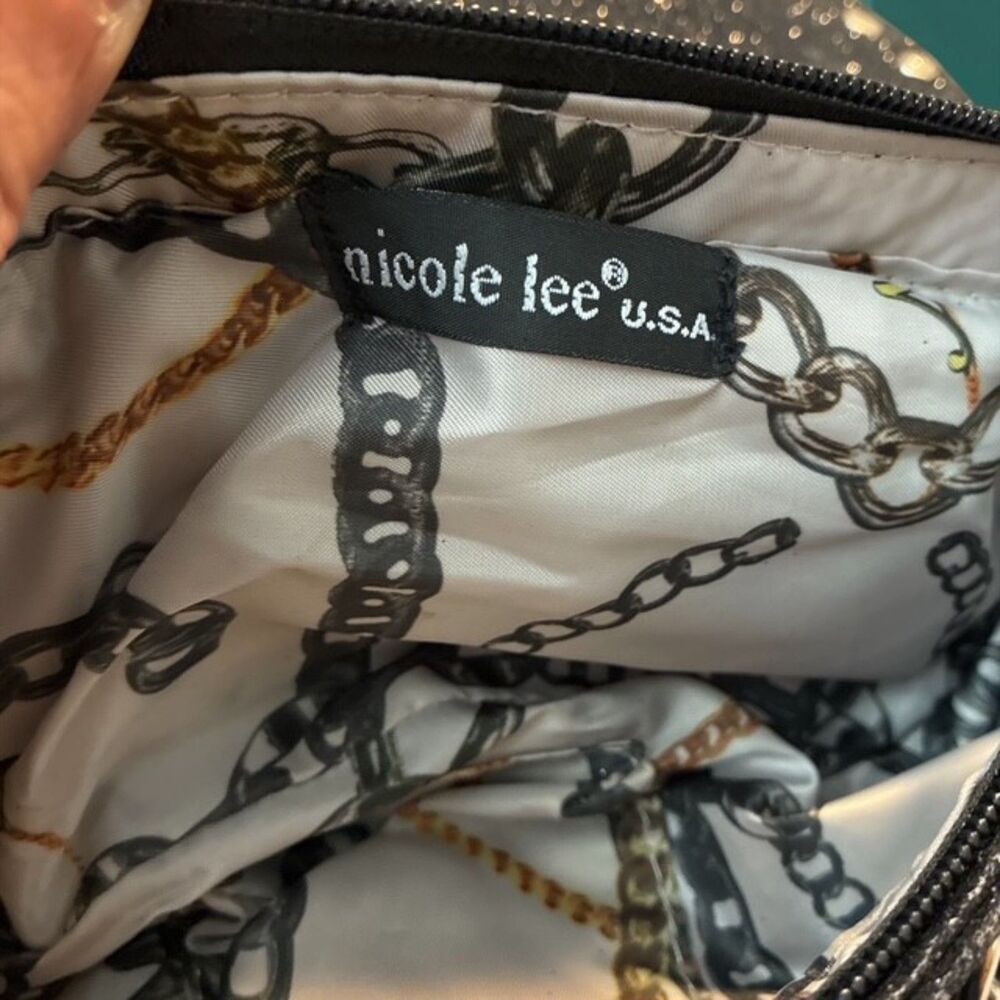 Nicole Lee USA Black Studded Crossbody Bag Woven Suede Leather Chain Clutch EUC - Picture 3 of 4